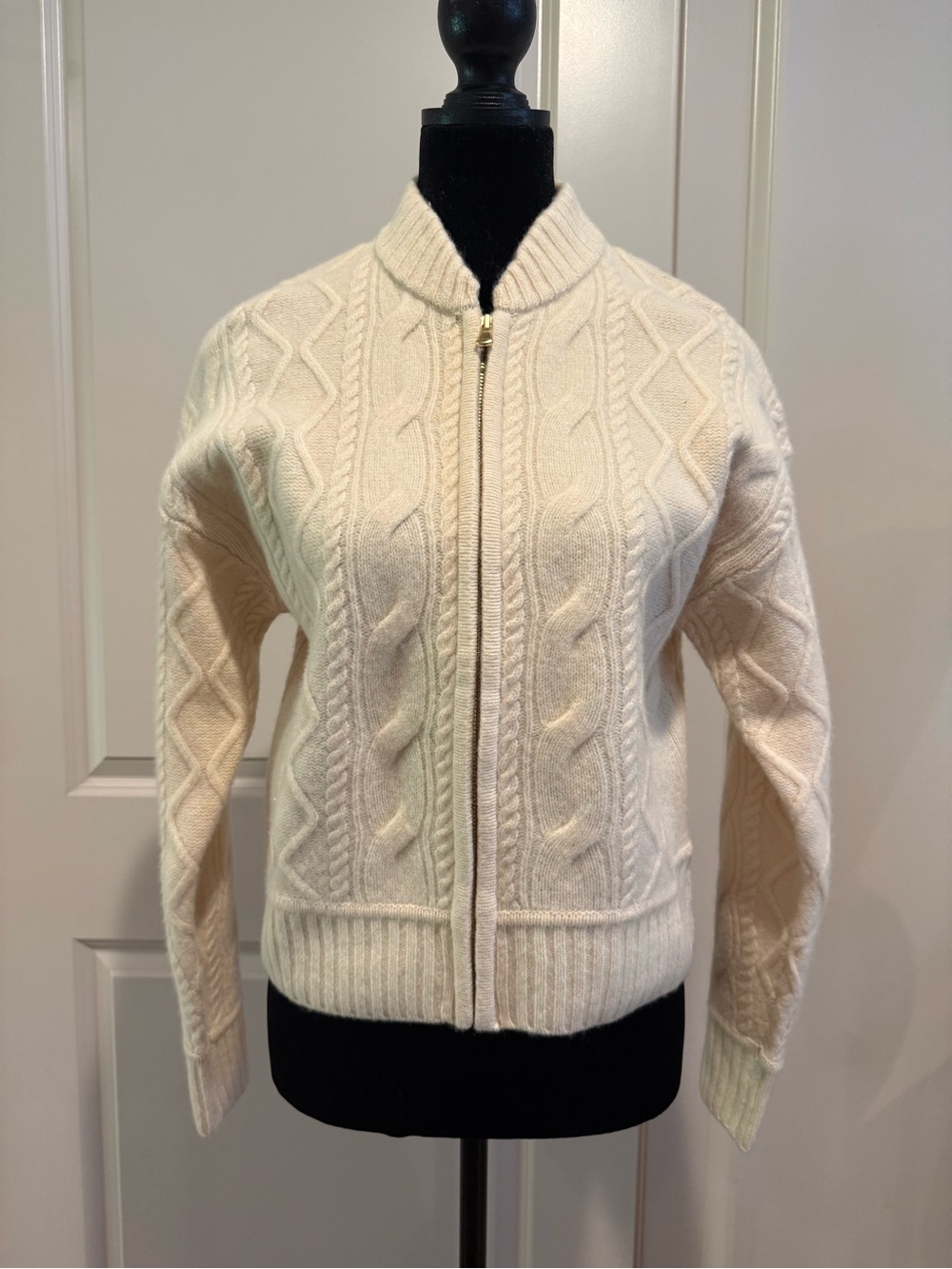 NWT J.Crew Cream Cable Knit Merino Wool Zip Up Cardigan Sweater XS
